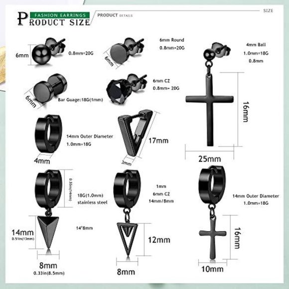 Stainless Steel Punk Goth Earrings Set - Picture 6 of 7